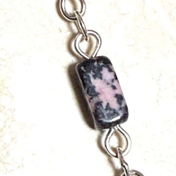Genuine Gemstone Black Pink Rhodonite w/ Dog Person Pendant Short Necklace - Picture 11 of 15